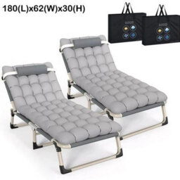 Double  Grey Reclining Sun Lounger Garden Folding Chair Bed Recliner Beach Camping With Mat - thumbnail 1