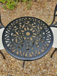 Sh&g Scotney 2 Seat Bistro Set - 3 Piece Round Table & Chairs - Black Aluminium With Cream Cushions - Indoor & Outdoor - thumbnail 2