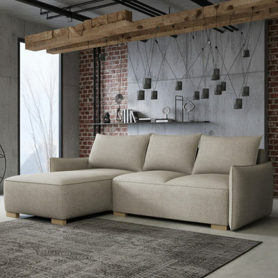 Focus L Universal Side Corner Sofa Bed With Storage Hdf And Chipboard Frame 240X155X87 Cm Fabric Beige - image 1