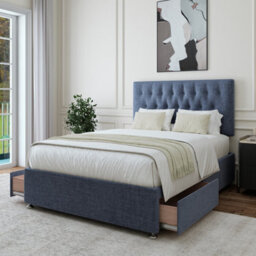 Bedmaster Midnight Blue Linen 2 Drawer Divan Base And Button Headboard Super King - thumbnail 2