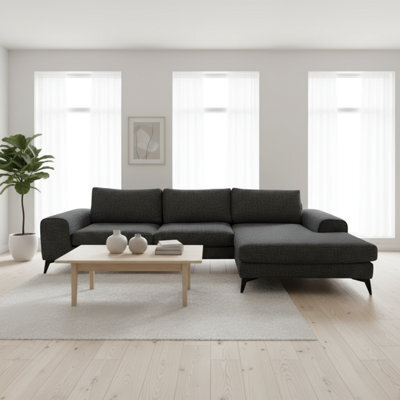 Abakus Direct Venice Chenille Corner Sofa In Black Right Facing With Deep Seats And Extra-Wide Padded Arms - image 1