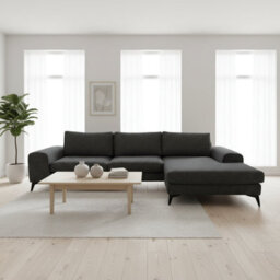 Abakus Direct Venice Chenille Corner Sofa In Black Right Facing With Deep Seats And Extra-Wide Padded Arms - thumbnail 1