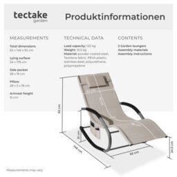 Tectake Set Of 2 Sun Lounger Taya With A Modern Design, Rocking Function And Breathable Surface - Beige - thumbnail 6
