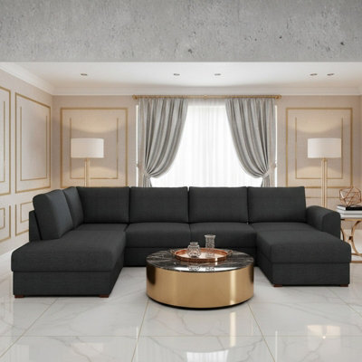 Wilma U Shaped Sofa Bed With Hr Foam Storage And Wooden Legs 305X188Cm For Living Room Black Left - image 1