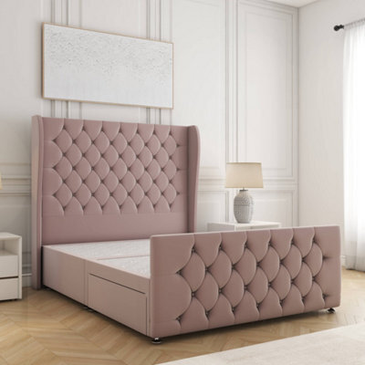 Bsspoke Anna Divan Bed Set Pink Plush Velvet With 54Inch Headboard & Footboard No Mattress No Drawers In 3Ft 4Ft 4Ft6 5Ft 6Ft - image 1