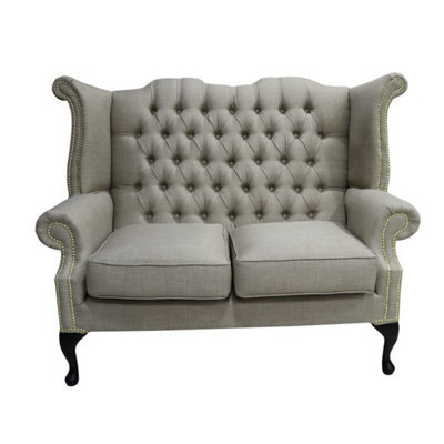 Chesterfield 2 Seater High Back Wing Sofa Charles Fudge Linen Fabric In Queen Anne Style - image 1