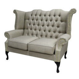 Chesterfield 2 Seater High Back Wing Sofa Charles Fudge Linen Fabric In Queen Anne Style - thumbnail 3