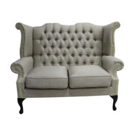 Chesterfield 2 Seater High Back Wing Sofa Charles Fudge Linen Fabric In Queen Anne Style - thumbnail 1