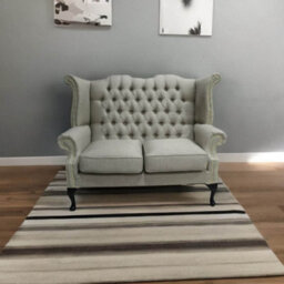 Chesterfield 2 Seater High Back Wing Sofa Charles Fudge Linen Fabric In Queen Anne Style - thumbnail 4