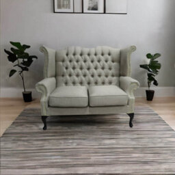Chesterfield 2 Seater High Back Wing Sofa Charles Fudge Linen Fabric In Queen Anne Style - thumbnail 5
