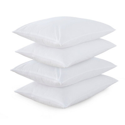 CHILIMILII Pillow Protectors Zipped Cotton Soft Antiallergy White Washable Pillowcases Covers Pack Of 4