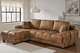 Faux Leather Suede Brown 1C2 Corner Sofa - thumbnail 1
