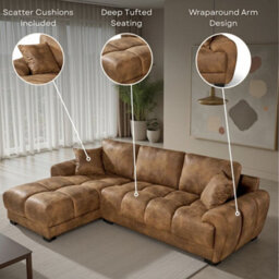 Faux Leather Suede Brown 1C2 Corner Sofa - thumbnail 9