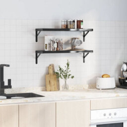 Berkfield Wall Shelves 2 Pcs 75X23.5 Cm Black Stainless Steel - thumbnail 3