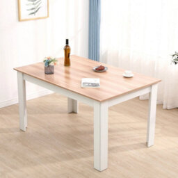 Oak Dining Table And 6 White Chairs Set W/ Faux Leather Dining&kitchen Furniture - thumbnail 5