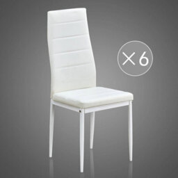 Oak Dining Table And 6 White Chairs Set W/ Faux Leather Dining&kitchen Furniture - thumbnail 4