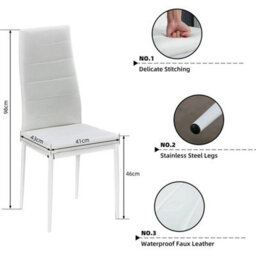 Oak Dining Table And 6 White Chairs Set W/ Faux Leather Dining&kitchen Furniture - thumbnail 2