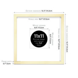 "11X11"" Gold Picture Frame - 11X11"" Square Frame With 7X7"" Mount For 11X11""/7X7"" Pictures Art Deco Style Room Decor, 1 Pack" - thumbnail 2