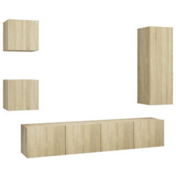 Berkfield Practical 5 Piece Tv Cabinet Sets Sonoma Oak Engineered Wood - thumbnail 1