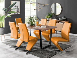 Furniturebox Uk Kylo Brown Wood Effect Dining Table & 6 Mustard Willow Chairs