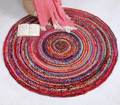 Second Nature Online Sundar Round Multicolour Rug Ethical Source With Recycled Fabric 120 Cm Diameter - image 1