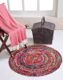 Second Nature Online Sundar Round Multicolour Rug Ethical Source With Recycled Fabric 120 Cm Diameter - thumbnail 2