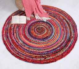 Second Nature Online Sundar Round Multicolour Rug Ethical Source With Recycled Fabric 120 Cm Diameter - thumbnail 1