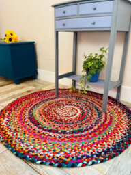 Second Nature Online Sundar Round Multicolour Rug Ethical Source With Recycled Fabric 120 Cm Diameter - thumbnail 5