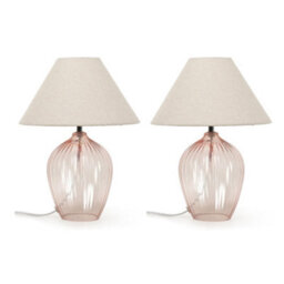 Valuelights Olivet Pair Of Blush Pink Glass Table Lamps With Fabric Tapered Lampshade Bedside Light - Bulbs Included