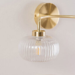 Valuelights Amaia Brushed Gold Ip44 2 Way Clear Ribbed Glass Wall Light With Led Bulbs - thumbnail 4