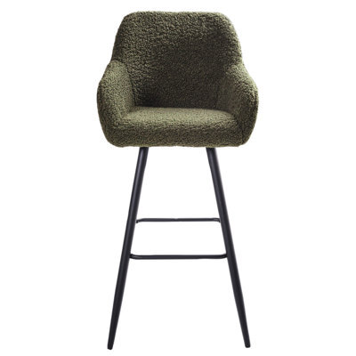 Wyld And Coco Boucle Bar Stool Set Of 2 Dark Green With Arms And Backrest - Matt Finish, Steel Legs - image 1