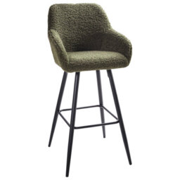 Wyld And Coco Boucle Bar Stool Set Of 2 Dark Green With Arms And Backrest - Matt Finish, Steel Legs - thumbnail 6