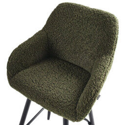 Wyld And Coco Boucle Bar Stool Set Of 2 Dark Green With Arms And Backrest - Matt Finish, Steel Legs - thumbnail 7