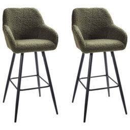 Wyld And Coco Boucle Bar Stool Set Of 2 Dark Green With Arms And Backrest - Matt Finish, Steel Legs - thumbnail 4