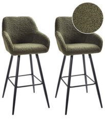Wyld And Coco Boucle Bar Stool Set Of 2 Dark Green With Arms And Backrest - Matt Finish, Steel Legs - thumbnail 3