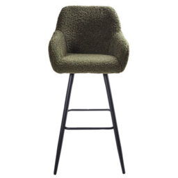 Wyld And Coco Boucle Bar Stool Set Of 2 Dark Green With Arms And Backrest - Matt Finish, Steel Legs - thumbnail 1