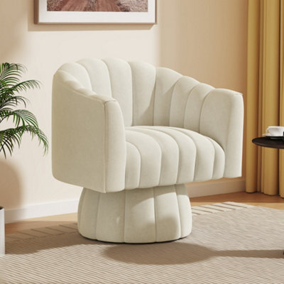 Seynar Beige Velvet Swivel Barrel Chair With Round Arms, Upholstered For Living Room Or Office - image 1