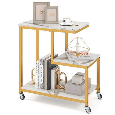 Costway G-Shaped Side Table 3-Tier Mobile End Table W/open Shelves-White - image 1