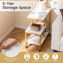 Costway G-Shaped Side Table 3-Tier Mobile End Table W/open Shelves-White - thumbnail 8