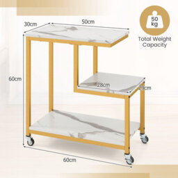 Costway G-Shaped Side Table 3-Tier Mobile End Table W/open Shelves-White - thumbnail 2