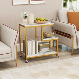 Costway G-Shaped Side Table 3-Tier Mobile End Table W/open Shelves-White - thumbnail 3
