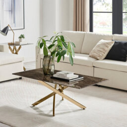 Furniturebox Uk Leonardo Coffee Table With Grey Glass Marble Effect Top And Gold Legs - thumbnail 2
