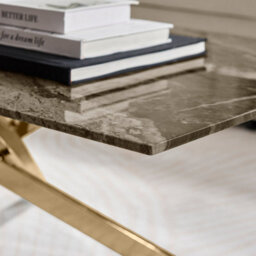 Furniturebox Uk Leonardo Coffee Table With Grey Glass Marble Effect Top And Gold Legs - thumbnail 4