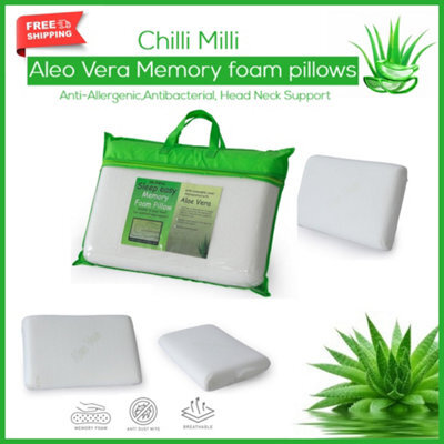 CHILIMILII Aloe Vera Pillow Memory Foam Filled Anti-Allergenic Orthopedic Head Neck Support With Removable Zipped Cover - image 1