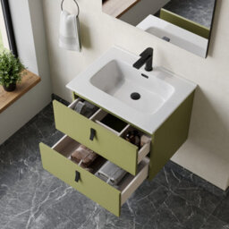 Banyetti Invicta 600mm Wall Hung Vanity Unit With Athena Basin - Sage Green - thumbnail 3