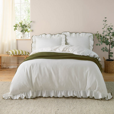 Wylder Nature Blousey Cotton Ruffle Duvet Set, King, Green