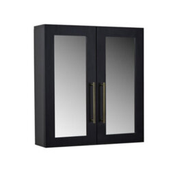 Homestylestore 600 X 650mm Black Grey Wall Mounted Mirrored Door Bathroom Cabinet And Aged Gold T Bar Handles