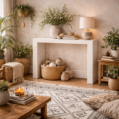 Wyld Haus Kinnegad White Wooden Console Table Etched Legs - image 1