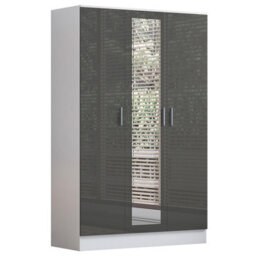 Reflect 3 Door Mirror Wardrobe, 5 Drawer Chest, 2 Drawer Bedside & Desk - Grey Gloss & Matt White - Modern Bedroom Furniture Set - thumbnail 5