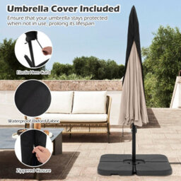 Costway 290 Cm Offset Hanging Parasol With Cover Patio Cantilever Umbrell-Beige - thumbnail 7